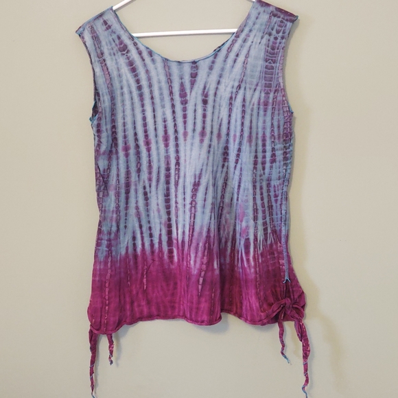 HANDMADE Blue Magenta Tie Dye Cotton Tank Size XLarge - Picture 2 of 6